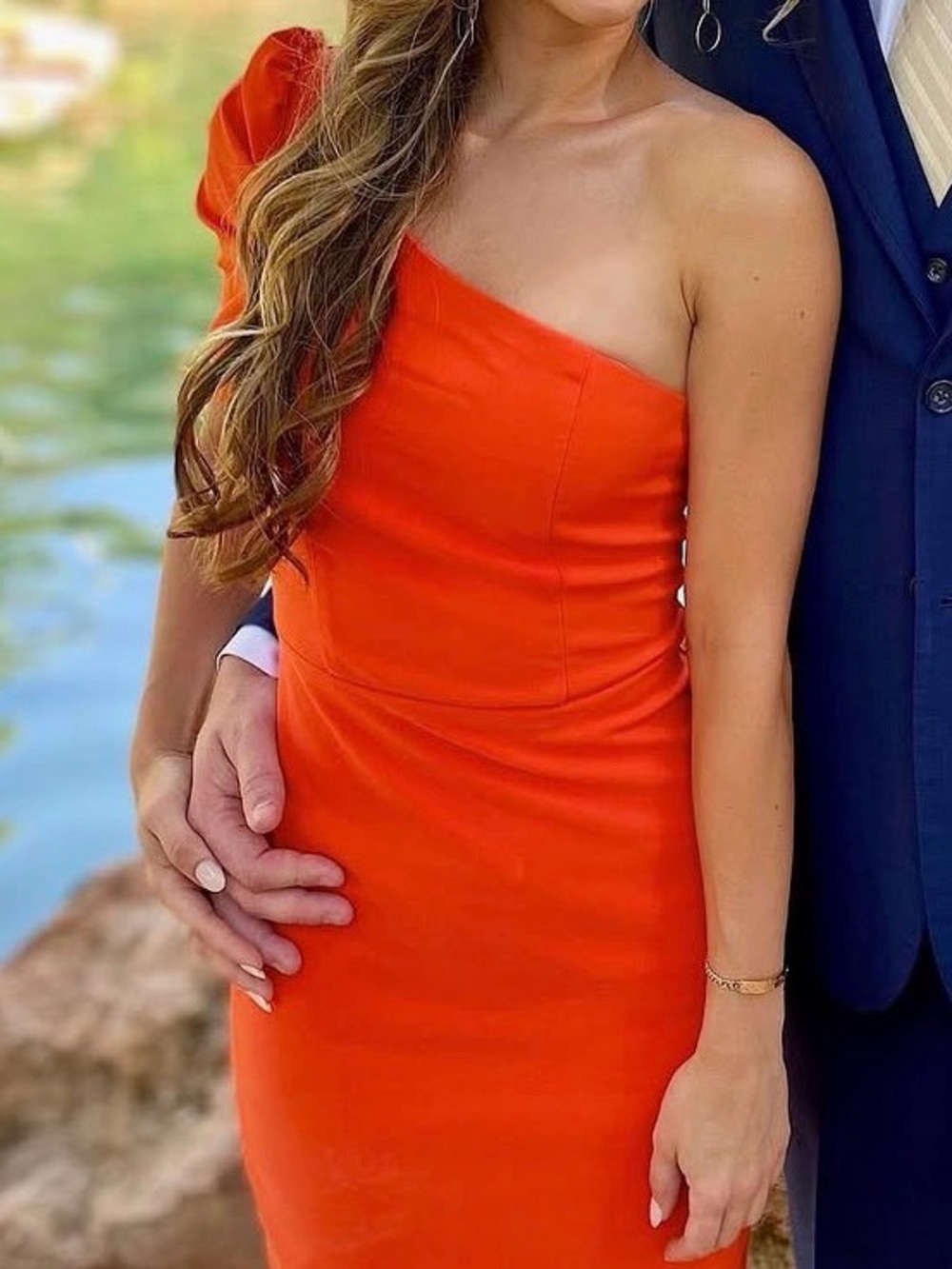 Lulu’s One-Shoulder Orange Cocktail Mini Dress